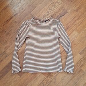 Croft & Barrow Tan/White Striped Shirt Sz Petite XS